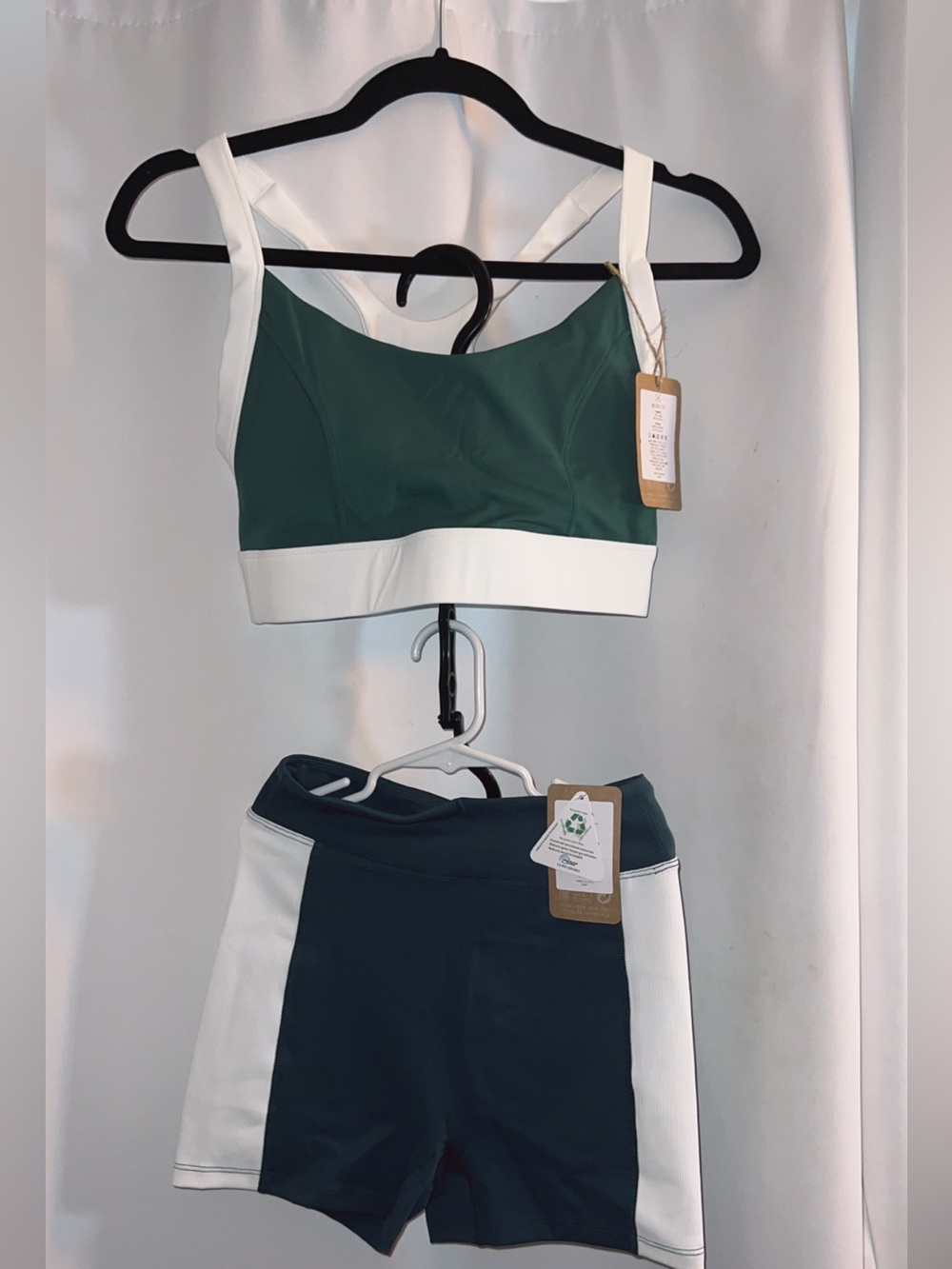 Berlook Green and White Athletic Bike Shorts Set